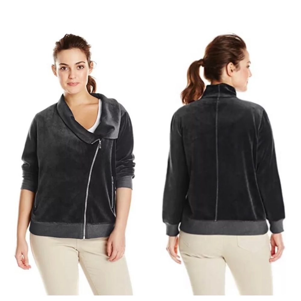 Two By Vince Camuto Womens Grey Velour Asymmetric Jacket Plus Size L
